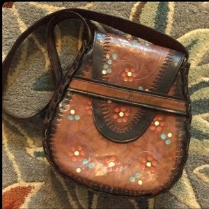 Vintage leather hand tooled purse boho